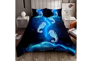 LOUSSIESD Seahorse Duvet Cover Ocean Creature Bedding Set Sea Underwater World Comforter Cover for Boys Girls Teens Galaxy Bedroom Decor Marine Sealife Bedspread Cover Single Size With 1 Pillow Case
