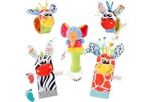 FORMIZON Sonajeros Muñecas, 5 Piezas Juguetes Sonajero Bebés, Calcetines Sonajero Pulseras, Bebe Pies Manos Juguetes Desarroll, Peluches Buscador Muñeca
