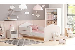 KOBI Letto per Bambini con Sponde FALA | Bianco Lettino Bambina | 140 x 70 CM | Lettino Bambino con Materasso | Lettini per una Ragazza un Ragazzo | Letto Bimbo Singolo