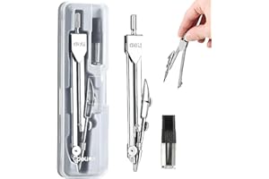 FEIATPOGRA 1 Pc Compass Maths Drawing Compass Set – Premium Metal Geometry Tool with Refillable Leads Precision Compass for Students and Engineers Scribing Compass & Protractor Kit for Technical Drawing and Sc