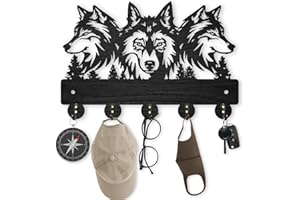 MAYJOYDIY Wolf Wall Mount Coat Rack Wolf Forest Wall Coat Rack Wood Coat Hooks Wolf Key Hook 5 Alloy Hooks 30×20cm Wolf Wall Hook Gift for Hanging Hat Bag Towel
