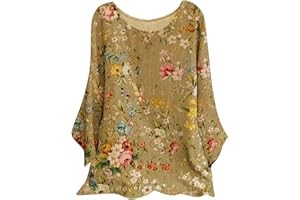 MICKURY Los Angeles Pullover,Sommer Oberteile FüR Damen LäSsige Lockere Baumwoll Leinen Bluse Mit Rundhalsausschnitt Stilvoller Batikdruck Aufgerollte äRmel Bequemes T Shirt