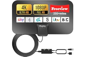 Fivglrig Upgraded TV Aerial - Digital TV Aerial Indoor for Freeview TV, Amplified Indoor TV Aerial with Booster 250+ Long Range Reception,TV Antenna Support 4K 1080P HDTV & 13 ft Coax Cable