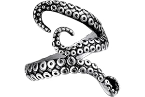 FaithHeart Pierścionek Octopus dla mężczyzn i chłopców, punk, gotycki, ośmiornica w rozmiarze 54-72, stal nierdzewna, pierścionek do tenisa, z wygrawerowanym tekstem, możliwość personalizacji