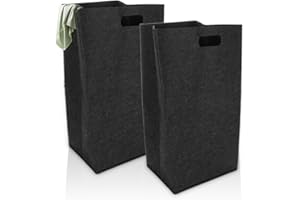 APACALI 2PCS Panier a Linge Etroit, 60L Panier a Linge Noir, Panier à Linge Pliable Panier a Linge Feutre pour Buanderie, Chambre
