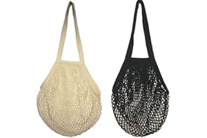 Rmeet Sac de Courses en Net,2 Pack Réutilisables Filets de Courses Maille Pliable Sacs à Provisions Coton Grand Sac d'achat Shopping pour Fruits Marché Légumes
