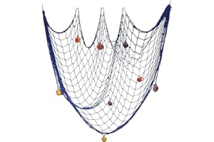 Old Tjikko Fischernetz Deko,Maritime Deko,Mediterranen Stil Fischerei Dekorative mit Farbigen Muscheln,Netz Schlafzimmer Wohnzimmer Wand Bar Party Decor Fotografie,Circa (Blau 1m*2m)