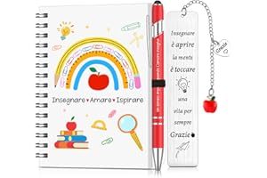 Sinmoe Set Regalo Grazie Insegnante Includere Blocco Note a Spirale A6 Penna a Sfera Rosa Pressione Segnalibro con Ciondolo Forma Fiore Metallo Giorno degli Insegnanti Compleanno Laureato(Insegnare)
