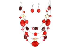 FULU AUTUMN Boho Layered Beaded Necklaces for Women Statement Multi-Strand Bead Necklace Jewellery Gifts for Women