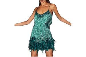 GMGM 2023 Robe à Paillettes Samba Tango Latin Robe avec Gland 1920 Party Club Robe de Danse sans Manches Bretelles Spaghetti Dos Nu Glitter Party Mini-Robe Costume de Danse Robe de Cocktail du Soir