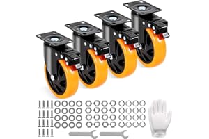 VEVOR 5-inch Swivel Plate Casters With Security A/B Locking, Non-Marking PVC Wheels - Set of 4, Heavy Duty 450 lbs Load Capacity Per Caster for Cart Furniture Workbench