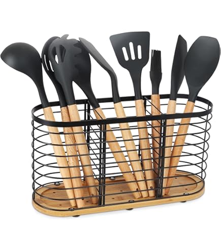 Suli Küchenutensilienhalter Mit 4 Fächern - Holz Organizer Bauernhaus Stil