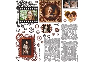 GLOBLELAND Matrices de Découpe Vintage Gear Photo Frame pour Scrapbooking DIY Cadre de Film Rétro en Métal Découpe de Clés Pochoirs pour la Fabrication de Cartes Gaufrage Album Photo Décoration