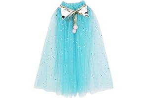 PHOGARY Peleryna księżniczki, kolorowy płaszcz księżniczki, fantazyjny kostium, na Halloween, błyszczące, cekiny, tiul, karnawał, przyjęcie urodzinowe, cosplay, sukienka księżniczki, dla dziewczynek