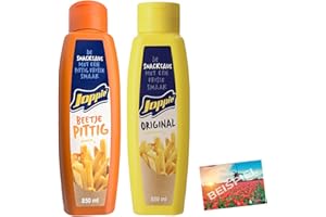 Set 1x Joppiesaus Original + 1x Joppisaus hot 850ml I Joppie Soße mild und scharf kombiniert I Authentische Zwiebelsauce aus den Niederlanden I würzig und traditionell I Holland-Box by Vriens