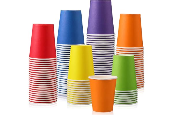 LATERN 60 st engångspappersmuggar, 250 ml flerfärgade dryckeskoppar gör-det-själv festkoppar biologiskt nedbrytbara och komposterbara koppar för semester bröllop födelsedagsfest (6 färger)