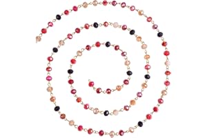 COGCHARGER 3.28 Feet 1M Handmade Glass Faceted Beaded Chains Unwelded Beaded Glass Chains with Iron Eye Pins Red for Women Girl Jewelry Making