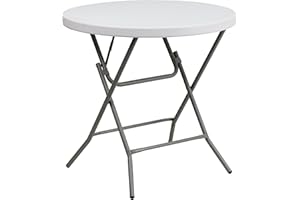 Flash Furniture Table Pliante Ronde en Granit Blanc Elon 2.63 -Foot de, White, 32" Round