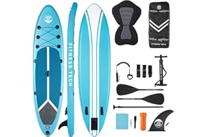 Fitness Tech, Tabla de Paddle Surf Hinchable Formentera, Sup Hinchable, Deporte Acuático con Accesorios y Kit de Reparación para Principiantes y Profesionales, 10.6" 320X81X15CM <160kg