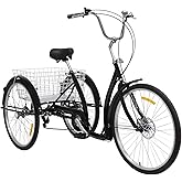 26 Zoll Dreirad für Erwachsene,6 Geschwindigkeits und Verstellbare Sitze Mit Einkaufskorb Adult Fahrrad,Stahlrahmen,Gummireif