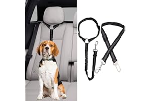CLDFDC 2 Pezzi Cintura Sicurezza Auto, con lunghezza regolabile, Con ammortizzazione elastica Guinzaglio Realizzato in nylon con Forte Moschettone,Per tutti cani e gatti