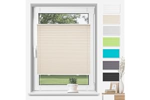 ‎TFSKY Plissee ohne Bohren Klemmfix Creme 75x120cm(BxH), Plissees Rollo für Fenster ohne Bohren, Easyfix Plisseerollo