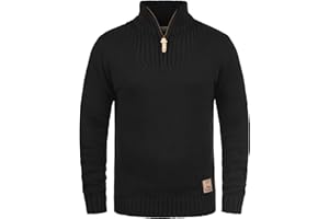 !Solid SDPetro Herren Strickpullover Troyer Grobstrick Pullover mit Troyerkragen Rippbündchen Label-Details Baumwollmischung Regular fit