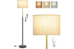 ‎VASAGLE VASAGLE Lampa stojąca, regulowana wysokość 140-170 cm, styl nowoczesny, przełącznik nożny, abażur z tkaniny, oprawka E27, kolor złoty i czarny LFL002B02