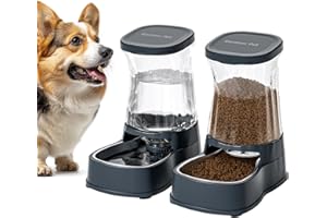 Gardner Pet Futter- und Wasserspender Satz (3.85L*2), Automatischer Futterautomat Katze mit Edelstahlschüssel, Gravitation Wasserspender Katzen Kein Strom Erforderlich, Stabiles Design, BPA Frei, Grau