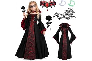 Vampyrkostym flicka, halloweenkostym barn vampyr för cosplay fest | Vampyrdräkt barn med mask halsband vampyrbit, vampyrdräkt flicka