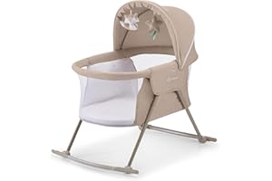 ‎KK KINDERKRAFT kk Kinderkraft Kinderbett 3 in 1 LOVI, Kinderreisebett, Stubenwagen, Babywiege, Zusammenklappbar, Einfach Transport, mit Zubehör, Tasche, Moskitonetz,von Geburt bis 9 kg, 1 Stück (1er Pack), Beige