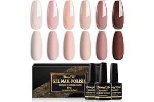 Shining She UV/LED Gel Polish Set - 6 PCS Nude Pink Brown Pastel for Nail Art Salon and DIY Home Manicure - 8ML