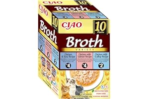 Ciao Broth by INABA Wet Cat Food - Chicken & Seafood Variety Pack (400g total) / Delicious & Healthy Snack, Food Topper, Side Dish, Complement, Natural, Grain Free, Wet Cat Food