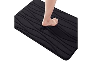 smiry Memory Foam Bath Mat, Extra Soft Super Absorbent Bathroom Mat, Non-Slip Bath Mats for Bathroom Floor, Machine-Washable Bath Rug Foot Mat, 40 x 60 cm, Black