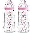 MAM Easy Active Baby Bottle with Fast Flow MAM Teats Size 3, Twin Pack of Baby Bottles, Baby Feeding, 330 ml, Colour: Pink (Designs May Vary)