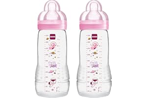 MAM Easy Active, lot de 2 biberons, 330 ml, avec tétine MAM taille 2, en silicone SkinSoft, biberons de lait avec forme ergonomique, pour bébé de 4 mois et plus, motif espace