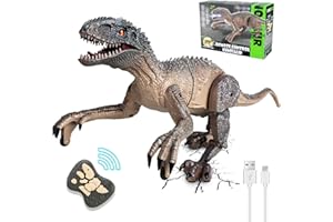 Kizmyee Dinosaurier Spielzeug，Dinosaurier Ferngesteuert für Kinder Realistisches Velociraptor mit Gehen，Brüllen，Leuchtenden Augen und Kopfschütteln Kleinkinder Jungen Mädchen Geschenkfür