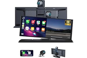 JANSITE 11,3 Pulgadas Pantalla Carplay Android Auto con Soporte de Pie, 350° Giratorio 4K Dashcam Portátil Carplay Coche Dual-Bluetooth Dispositivos de Navegación Siri G-oogle 64G TF Card