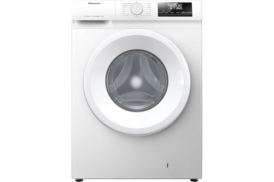 Hisense WFQP801419VM Front Load Washing Machine 8 kg, 1400 rpm, 15 Programs, Steam, LED Display, Quick Program, Delay Start, Child Lock, White