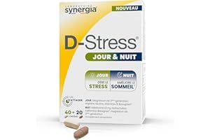 D-STRESS JOUR & NUIT 40 Comprimés JOUR + 20 Comprimés NUIT| Gère le Stress le Jour et Améliore le Sommeil la Nuit | Agit en continu 24H/24 | LABORATOIRE SYNERGIA