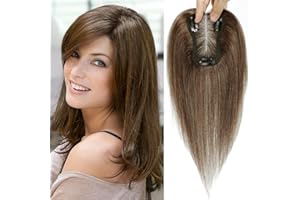 SEA SINGING Haar Toppers für Frauen Echthaar Topper Leichtes Toupets für Frauen, 100% handgeknüpfte Toupets Clip in Haarteil für Dünner Haar Oberkopf Flauschiger Glatter Hair Topper ohne Pony(6#)