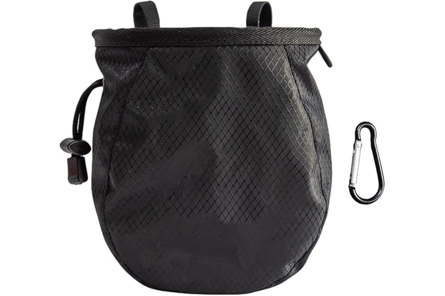JTMKYO 1 Pcs Black Climbing Chalk Bag with 1 Black Mountaineering Metal Buckle, Climbing Equipment, Adjustable Chalk Bag, Multifunctional Powder Bag Suitable for Fitness Gymnastics