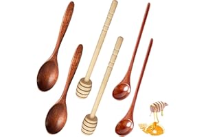 Scettar Lot de 6 Cuillères à Miel,2 Cuillères à Long Manche en Bois de 20 cm,Bâtonnets Mélangeurs en Spirale de Miel,Cuillere Miel Bois pour Miel,Confiture,Café