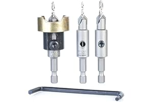 Amana Tool AMS-627 3-Pc Carbide Tipped Countersink with Adjustable Depth Stop and No-Thrust No Marring Ball Bearing with Replacement Countersinks Quick Release Shank Set