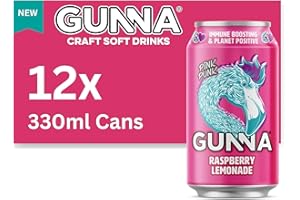Gunna Fizzy Drinks, Raspberry Pink Lemonade Cans, Natural, Vegan, Sparkling Natural Soft Drink, Real Raspberry and Lemon Flavour Immune Boosting Drink 330ml x 12