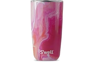 S'well Tumbler with Lid, 530ml, Rose Agate, BPA/BPS-Free Vacuum Triple-Insulated Travel Cup with Slide-Open Lid, for Hot and Cold Beverages, At Home or Work up to 12h Cold/4h Hot