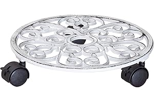 WAGNER DESIGN YOURSELF WAGNER Pflanzenroller ANTIK Ø 29 x 6,5 cm I Pflanzenroller & Blumenroller für Außenbereich + Innenbereich, weiß I Kübelroller aus Gusseisen mit 2 Feststellern I Tragkraft 50 kg – 20092301