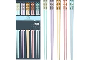 PYBBO Bacchette riutilizzabili lavabili in lavastoviglie, 24,3 cm, in fibra di vetro, antiscivolo, per principianti, bacchette Sakura colorate, 5 paia