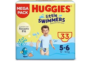 Huggies Little Swimmers, Swim Nappies, Size 5-6 - 33 Pants - Maximum Protection Swimming Nappies with Leak Guards - All-Round