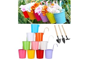 10pcs Macetas Colgantes Metal, Zodight Exterior con Juego de Herramientas de Jardín, con Gancho Desmontable (10 Colores)